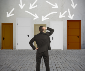 Man trying to decide which door to choose