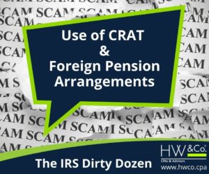 Speech bubble with the first 2 scams of the IRS Dirty Dozen list