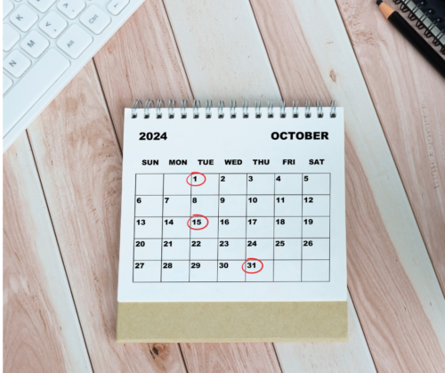 October calendar with key tax deadlines circled